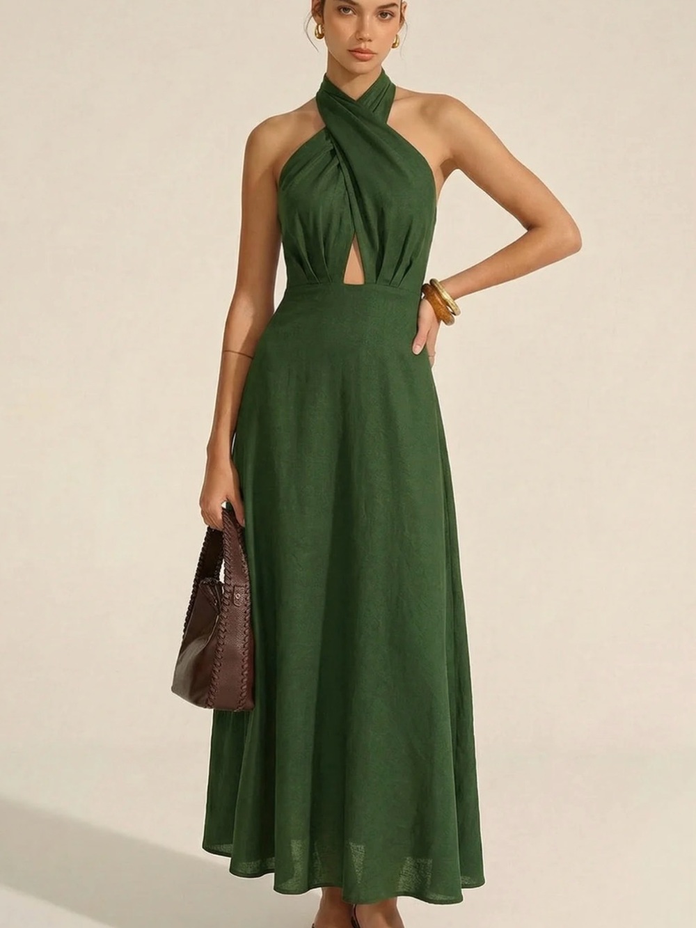 Cotton Linen Halter Neck Cut-Out Maxi Dress
SPU: OA260104006